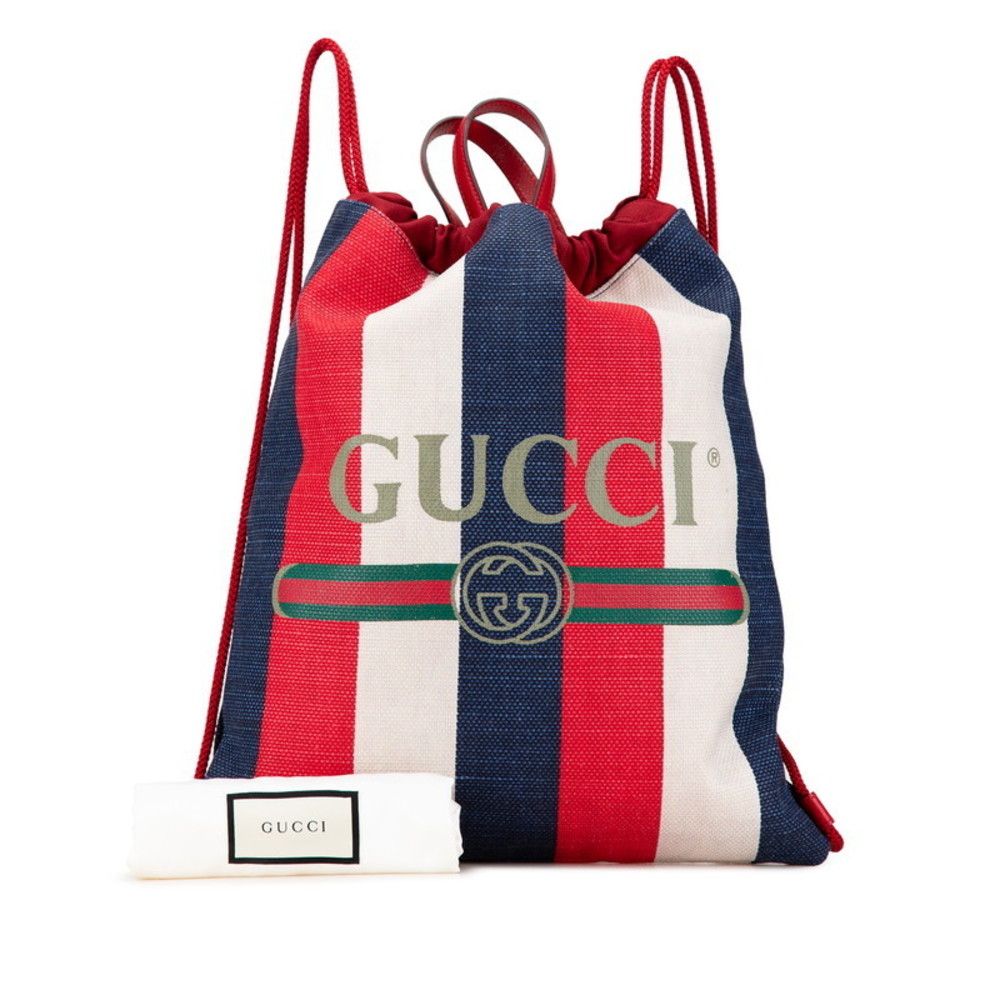 Gucci Drawstring Canvas Leather Backpack Red Whit… - image 7